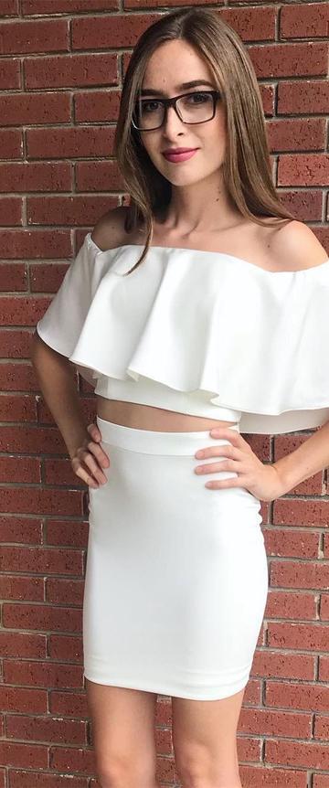 Sexy Anaya Two Piece Off The Shoulder Short White Homecoming Dresses Tight CD22881