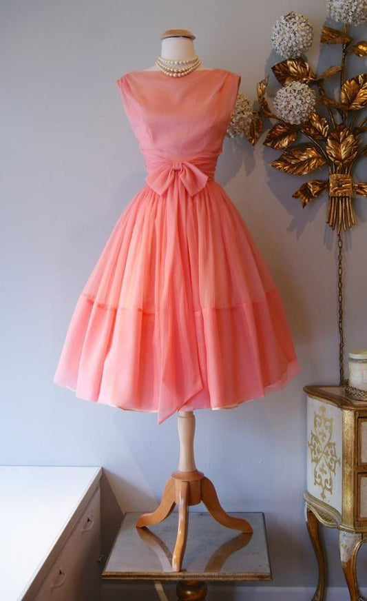 1950S Vintage Ball Mara Homecoming Dresses Gown Crew Neck Coral Mini Short Cocktail Dresses