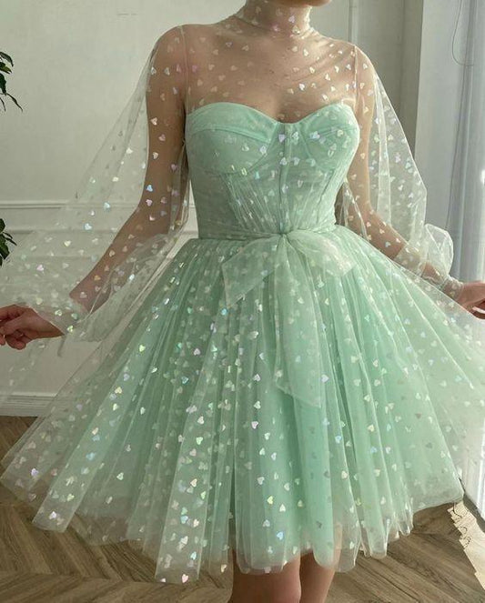 Homecoming Dresses A-Line Tulle Evening Hadley Dresses, Long Sleeves Princess Gown CD24398