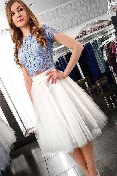 Two Piece , Lace Top Alyssa , Homecoming Dresses Short CD2890