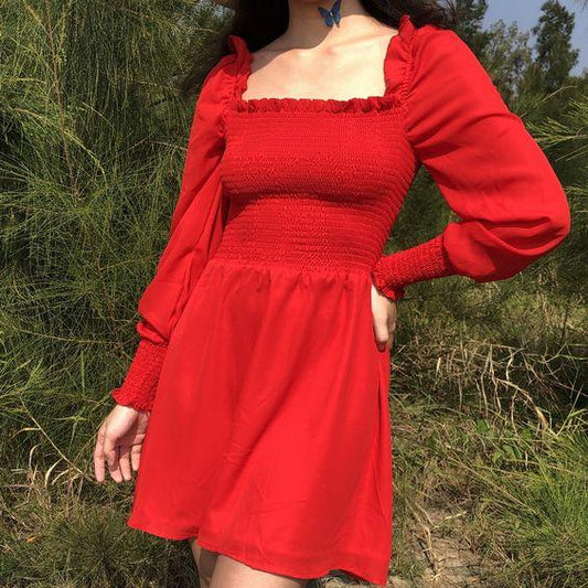 Cadence red square neck homecoming dress with Homecoming Dresses long sleeve CD4225