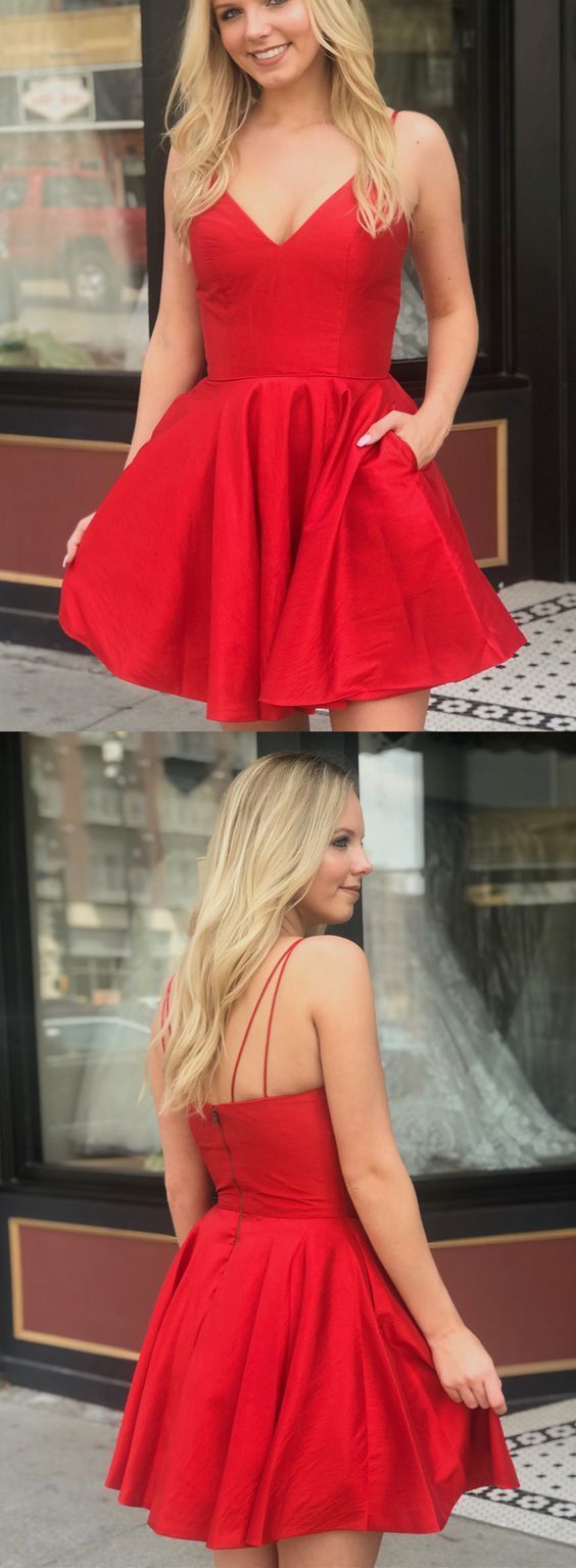 Sexy Red Satin Homecoming Dresses Mini Party Dress, Short homecoming Abbie Dress, Red Cocktail Dress CD424