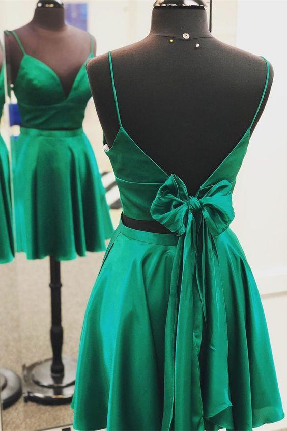 two piece green short homecoming dress with tie back Janiah Homecoming Dresses CD4295