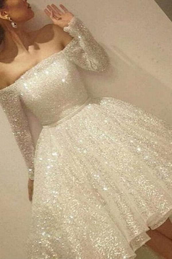 Stunning Beading Off the Shoulder Homecoming Dresses Asia Long Sleeves homecoming Dress CD44