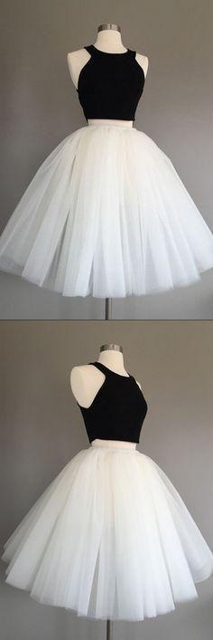 Ivory Tulle Halter Knee-Length Two Piece Homecoming Dresses Bianca Sleeveless CD4612