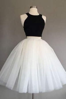 Ivory Tulle Halter Knee-Length Two Piece Homecoming Dresses Bianca Sleeveless CD4612