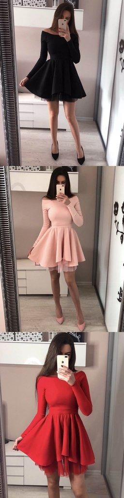 2024 Cheap Long Sleeves Black Red Pink Popular Junior Short A-line Freshman Clarissa Homecoming Dresses CD64