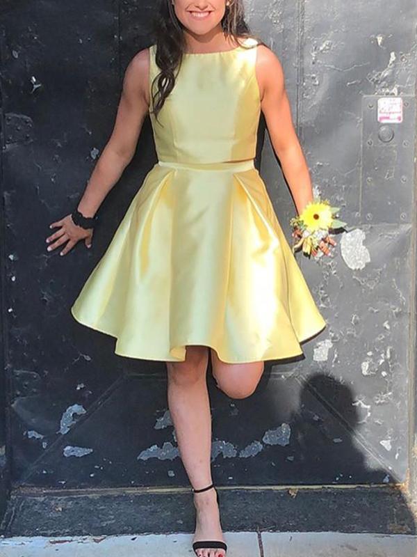 Shyla Homecoming Dresses Yellow Satin Two Piece Charming CD747