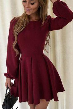 Claret Long Sleeves Homecoming Cocktail Melany Homecoming Dresses Dress CD7759