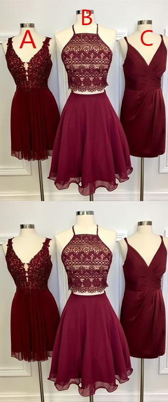 Two Piece Square Knee-Length Homecoming Dresses Taliyah Burgundy with Lace CD804