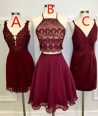 Two Piece Square Knee-Length Homecoming Dresses Taliyah Burgundy with Lace CD804