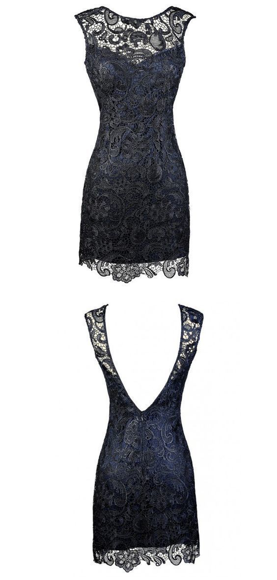 Sheath Bateau Vivian Backless Short Homecoming Dresses homecoming Navy Blue Lace Mother of The Bride Dress CD819