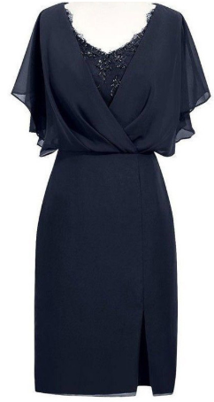 Sheath Marissa V-Neck Short Navy Blue Chiffon Mother of the Bride Homecoming Dresses homecoming Dress with Beading CD821