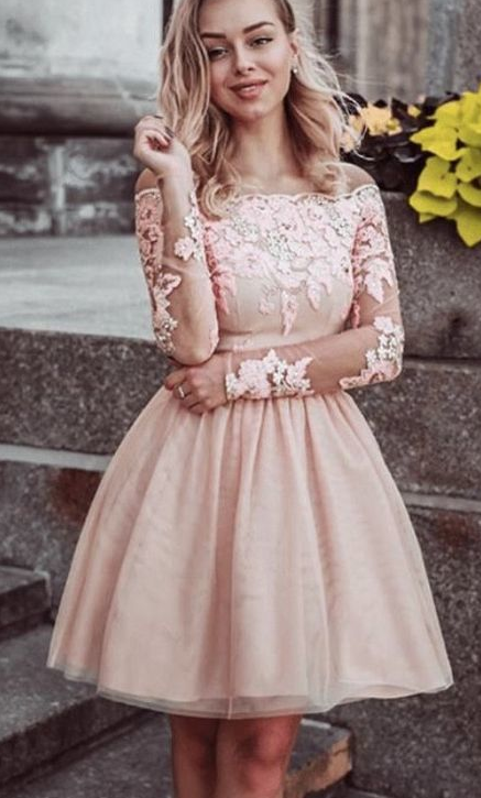 Violet Short Lace Long Sleeves Off Homecoming Dresses Shoulder CD867