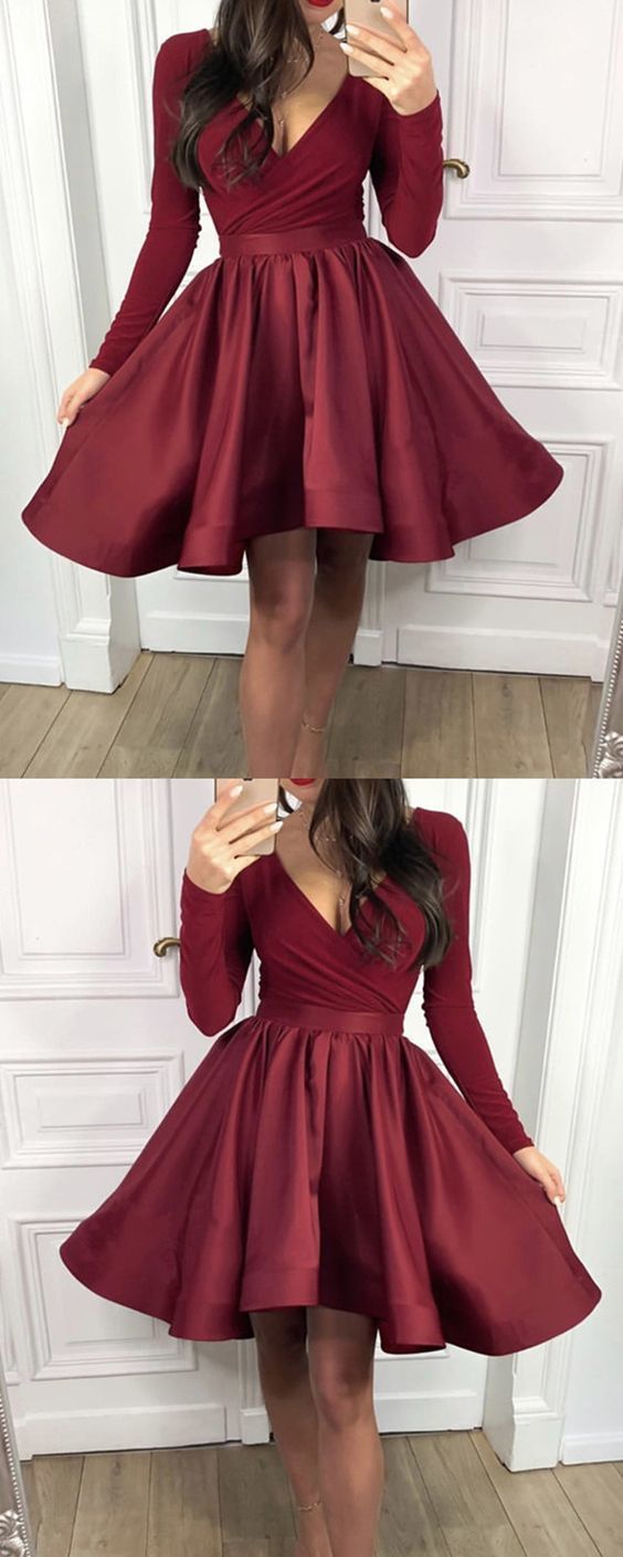 Long Sleeves Homecoming Dresses Satin Michaela Ruffles CD868