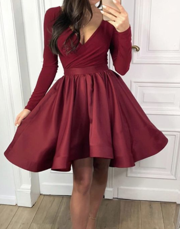 Long Sleeves Homecoming Dresses Satin Michaela Ruffles CD868