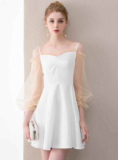 White Raina Long Sleeve Homecoming Dresses CD8864