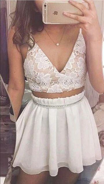 Two Piece , Summer Lace Party Dress Homecoming Dresses CD8951