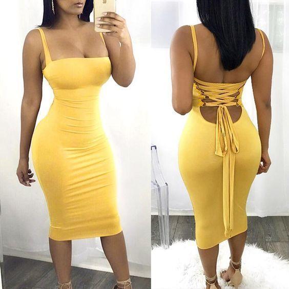 Mermaid Homecoming Dresses Bodycon Dress, Payton open back yellow homecoming dress CD917