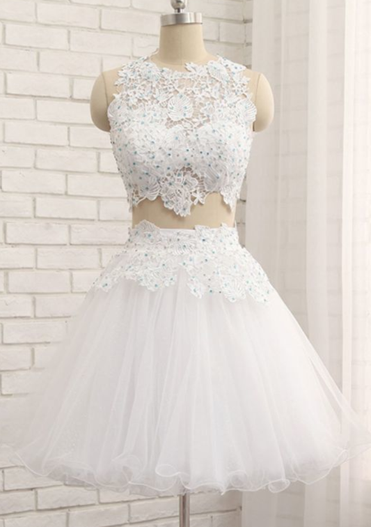 White Tulle Short Two Pieces , Lola Lace Dress Homecoming Dresses CD931