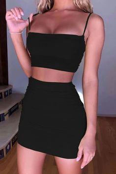 Black Bodycon Sexy Spaghetti Homecoming Dresses Kaylin Straps Two Piece CD9393