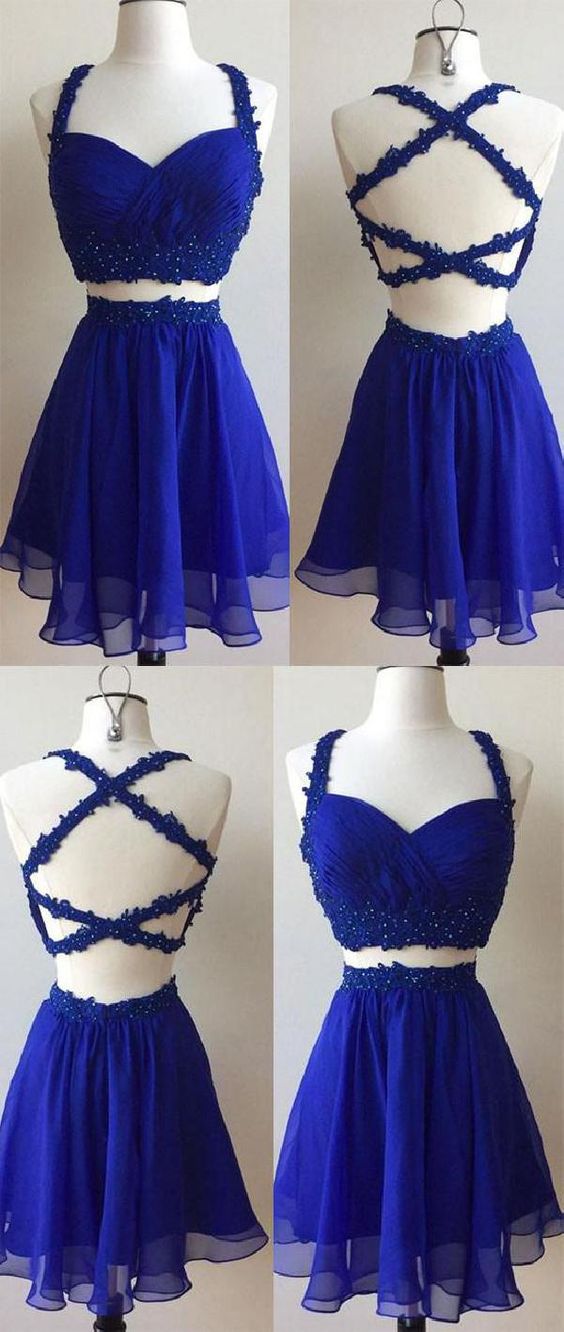 Marlene , Homecoming Dresses Blue Dress, Cute , Two Piece CD99