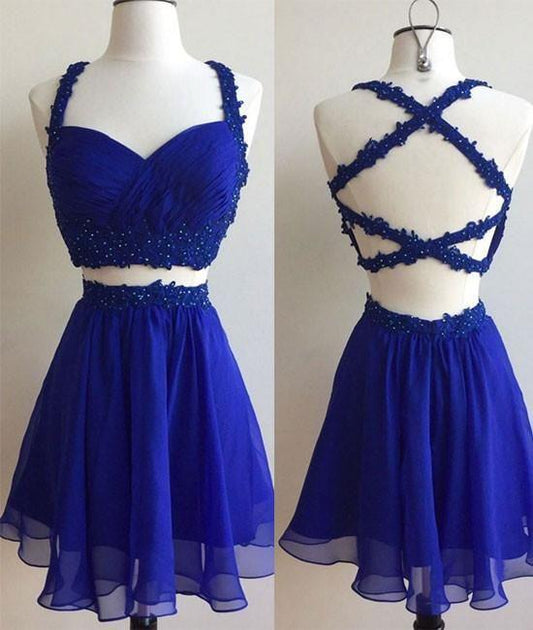 Marlene , Homecoming Dresses Blue Dress, Cute , Two Piece CD99