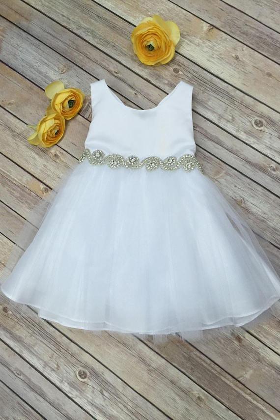 Scoop Bowknot Knee-length Ivory Organza Beads Sleeveless Flower Girl Dresses JS673