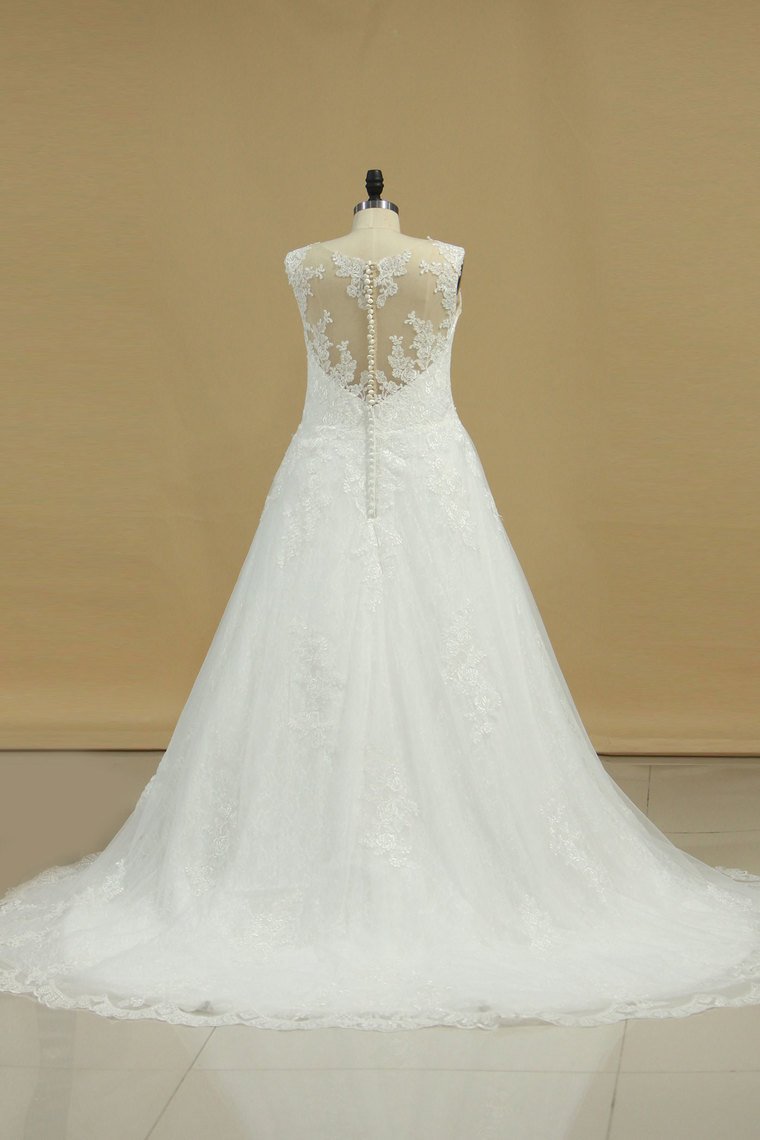 Wedding Dresses A Line V Neck With Applique Chapel Train