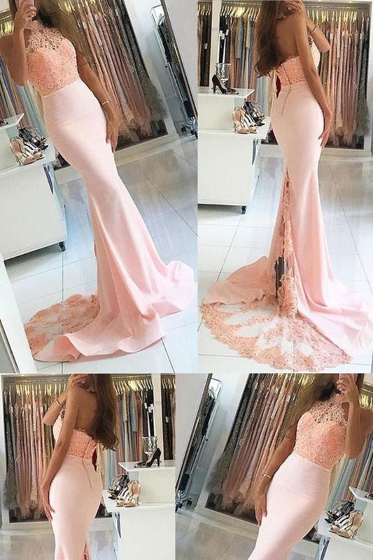 2024 New Arrival Sexy High Neck Spandex Prom Dresses Mermaid Covered Button