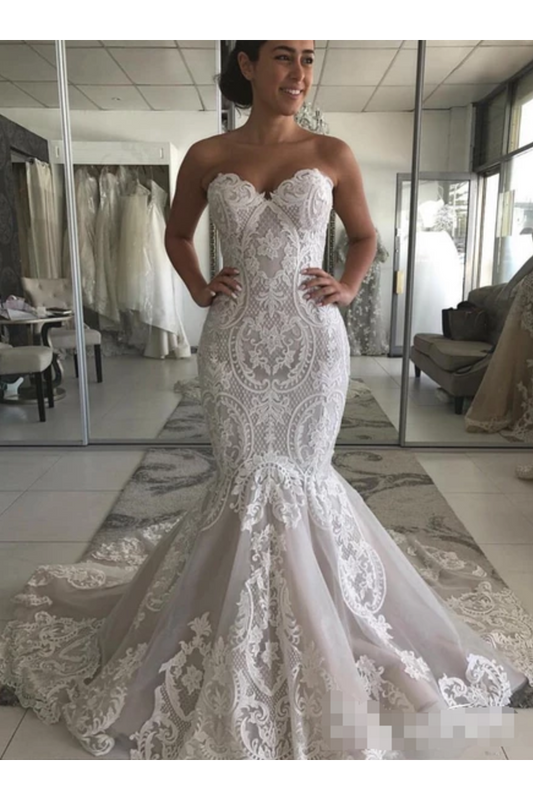 Wedding Dress With Drop Waist And Gorgeous Appliques Mermaid With Court Train Bridal Dress