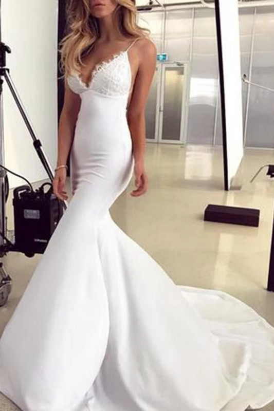 Spaghetti Straps Mermaid Wedding Dress With Appliques Sexy Backless Bridal SJSPGZT9APS