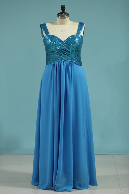 2024 Bridesmaid Dresses Straps Sequined Bodice A Line Chiffon Floor Length