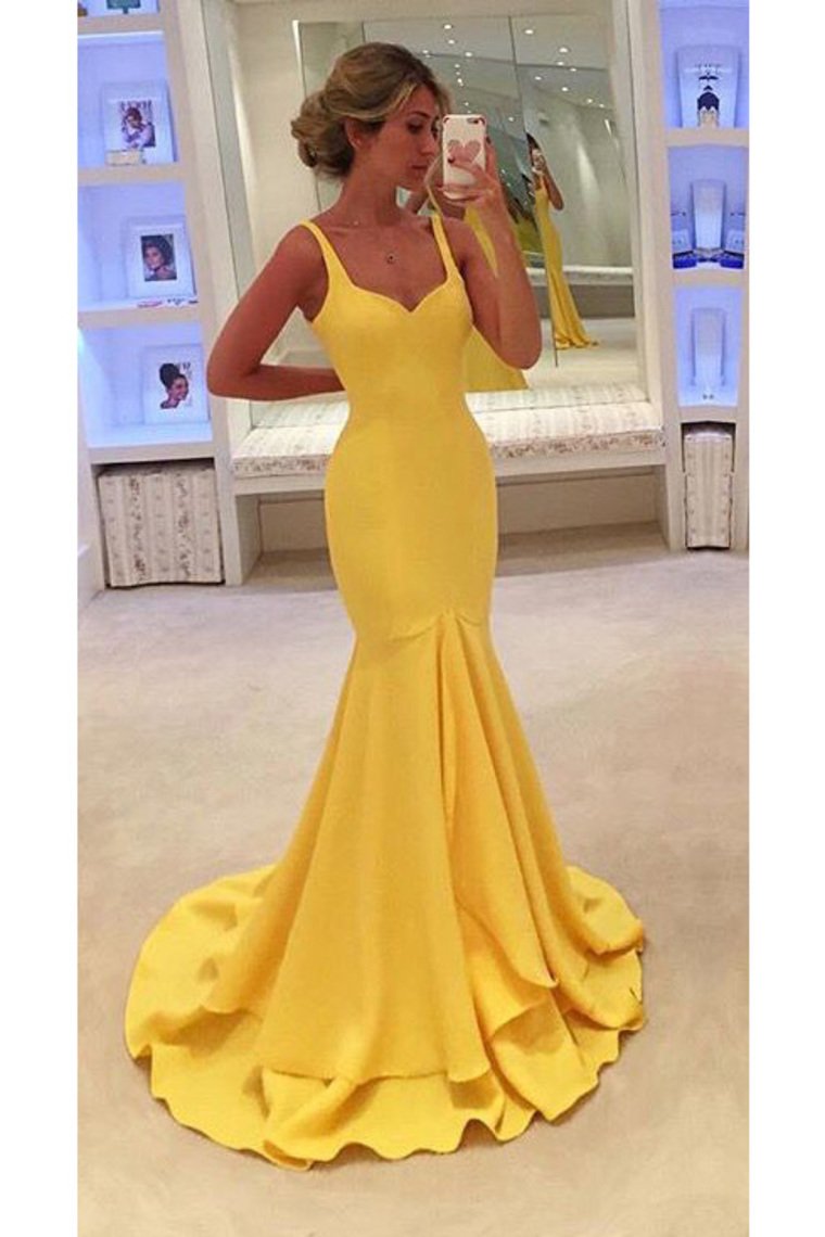 2024 Straps Satin Zipper Up Sweep Train Mermaid Evening Dresses