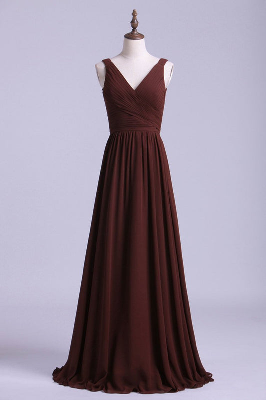 2024 V-Neck Bridesmaid Dresses A-Line Chiffon With Ruffles