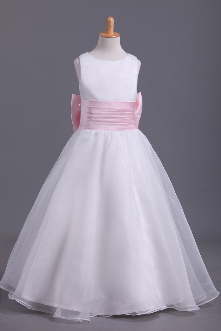 Flower Girl Dresses A-Line Scoop Ankle Length Organza