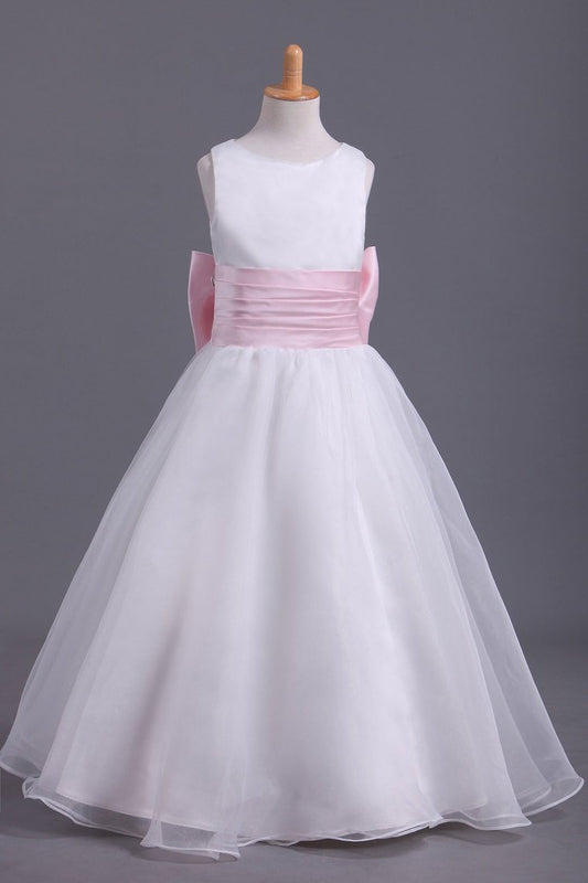 2024 Flower Girl Dresses A-Line Scoop Ankle Length Organza