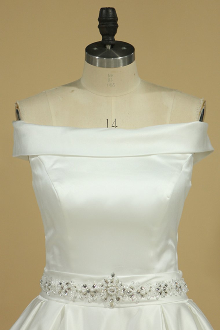 Vintage Wedding Dresses Boat Neck A Line Satin With Ribbon