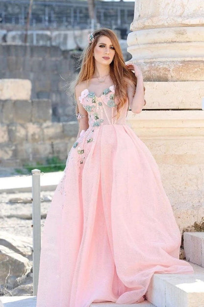 Princess Ball Gown Sweetheart Pink One Shoulder Prom Dresses, Quinceanera Dresses SRS15296