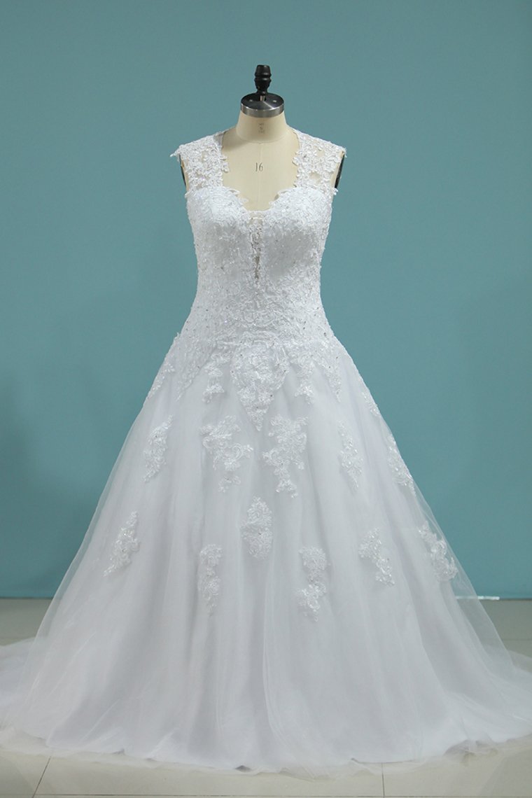 Wedding Dresses A-Line High Neck Court Train Satin With Applique Covered Buttons