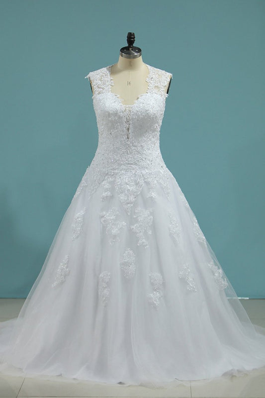 2024 Wedding Dresses A-Line High Neck Court Train Satin With Applique Covered Buttons