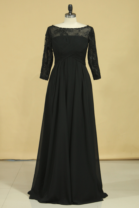 2024 Black Plus Size Mother Of The Bride Dresses Scoop A Line Chiffon With Applique