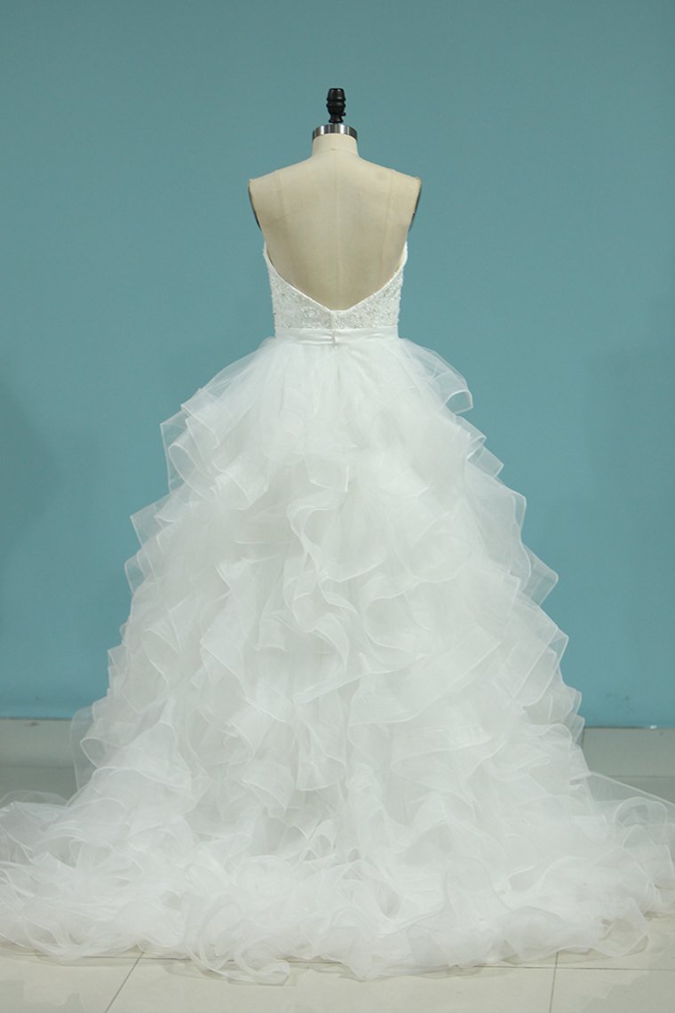 Sweetheart A Line Tulle Wedding Dresses With Applique And Sash