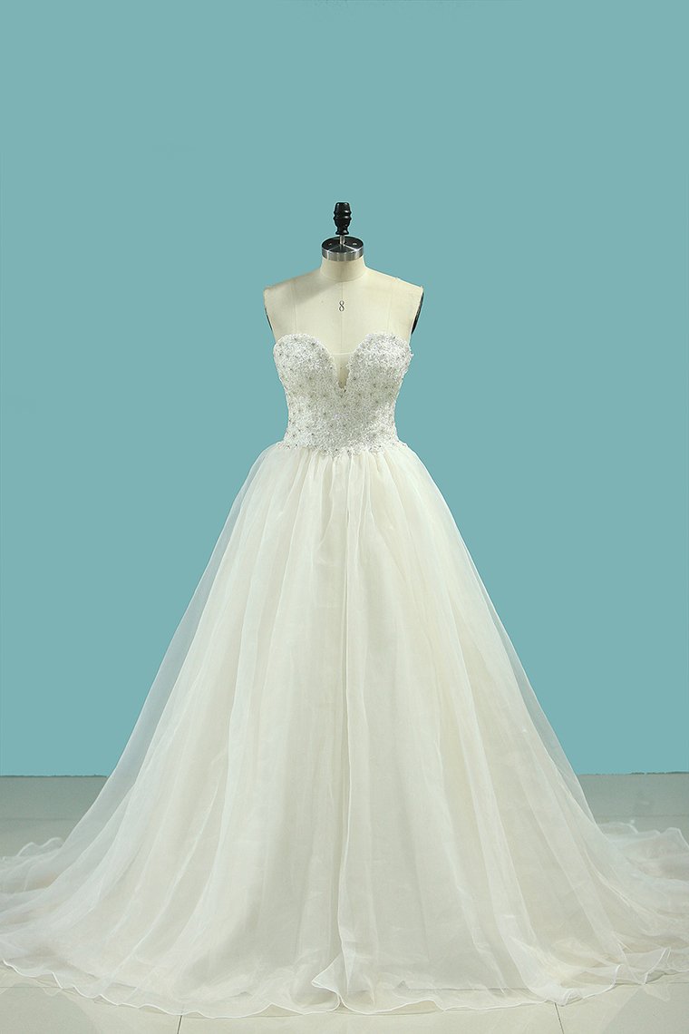 Sweetheart Beaded Bodice Organza Wedding Dresses A Line Floor Length