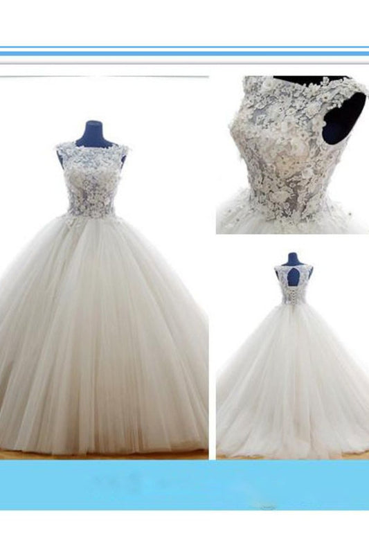 2024 Scoop Wedding Dresses Sleeveless With Applique Tulle