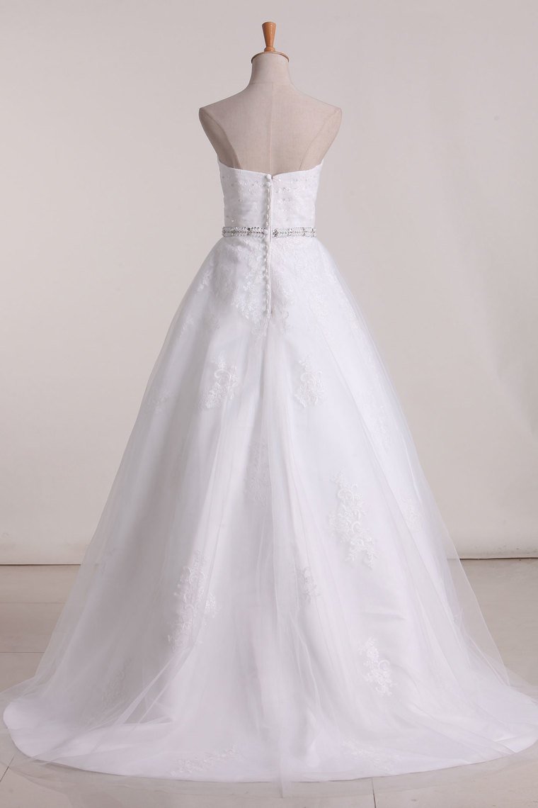 Sweetheart Wedding Dresses A Line Tulle With Applique Sweep Train