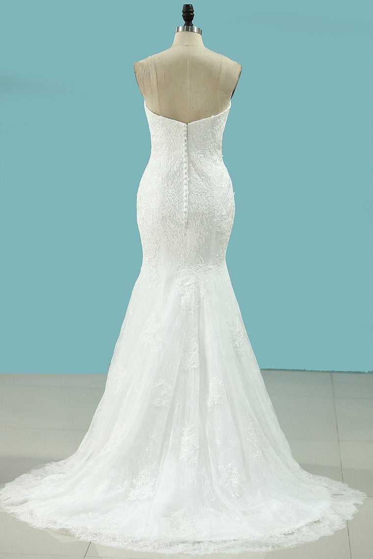 2024 Mermaid Sweetheart  Wedding Dresses Lace With Applique Court Train Detachable