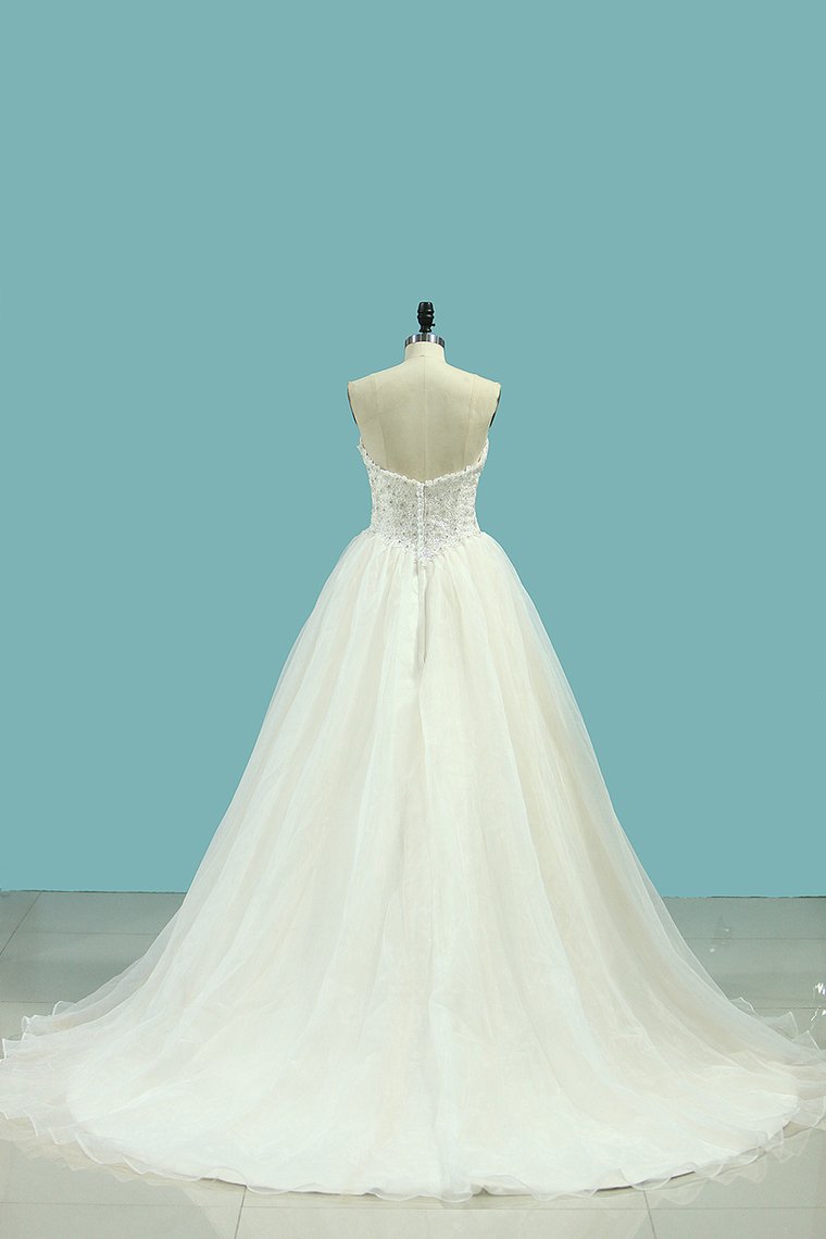 Sweetheart Beaded Bodice Organza Wedding Dresses A Line Floor Length