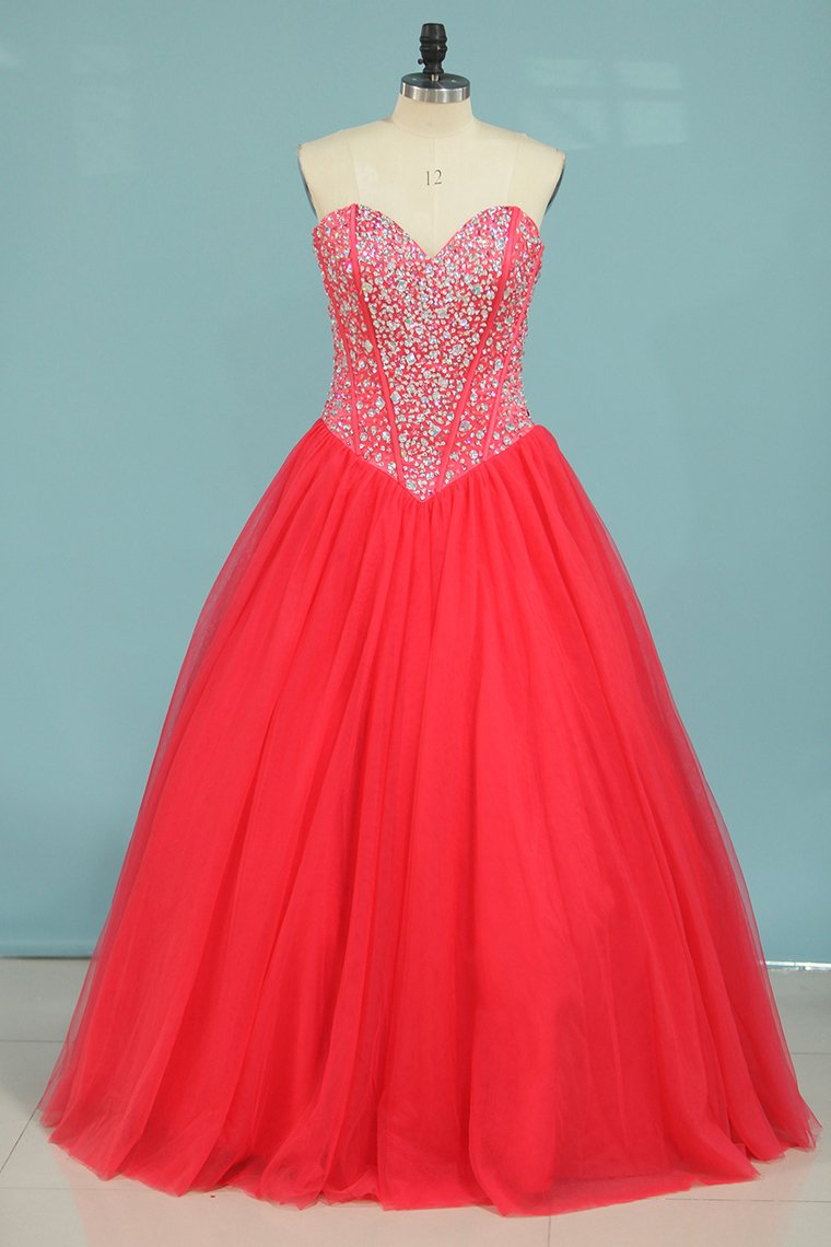 2024 Ball Gown Sweetheart Floor Length Quinceanera Dresses Beaded Bodice