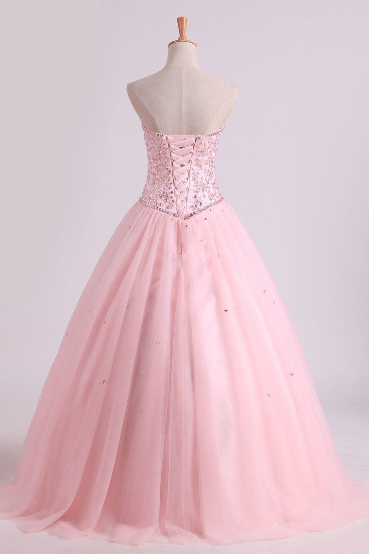 Sweetheart Ball Gown Quinceanera Dresses Tulle With Beads And Rhinestones